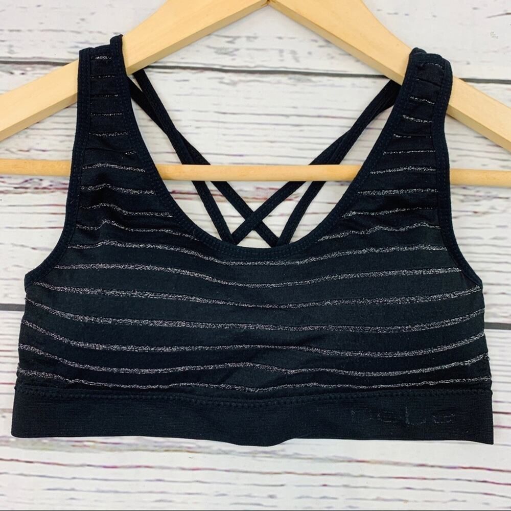 Bebe black silver padded bra stripes cross back